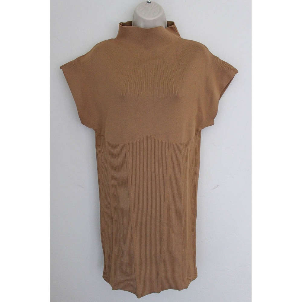 By Anthropologie Mini Dress LP Large Petite Brown Pullover Mock Neck Cap Sleeve